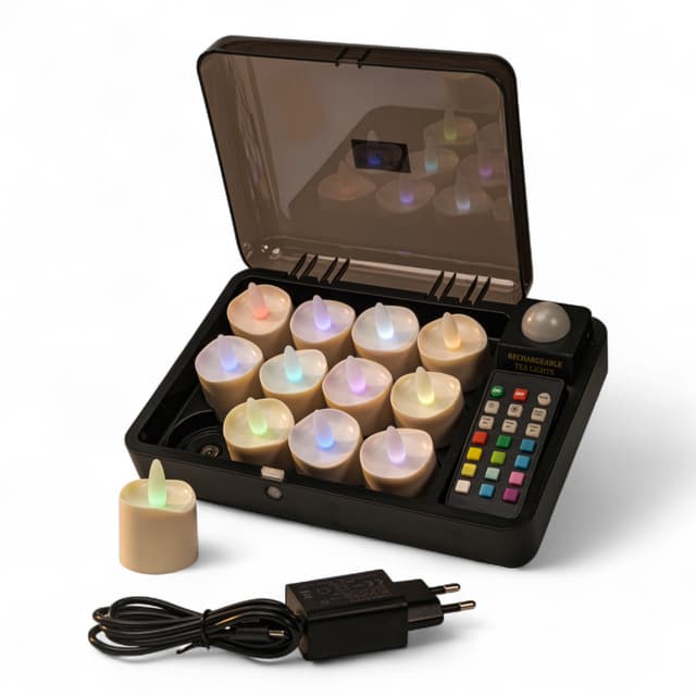 RGB LED-Waxine/theelichtjes oplaadbaar tot 160 uur waterdicht (12 stuks) met afstandsbediening