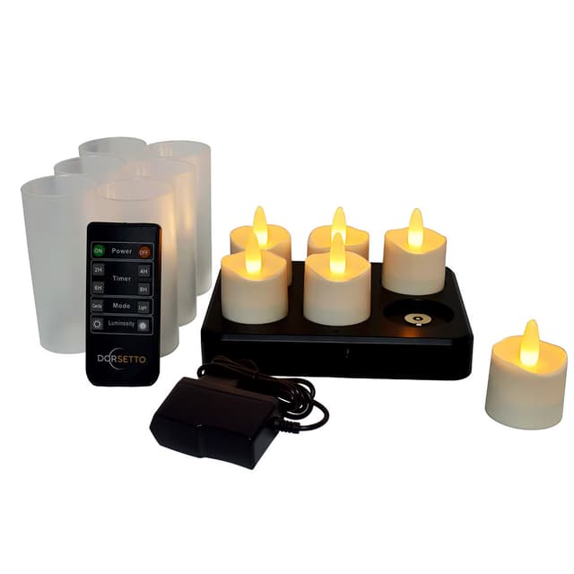 Oplaadbare LED waxine/theelichtjes tot 400 uur waterproof warm wit (6 stuks) met afstandsbediening