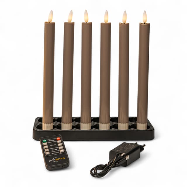 LED dinerkaarsen beige 250 mm – set van 6, oplaadbaar, dimbaar en met timer