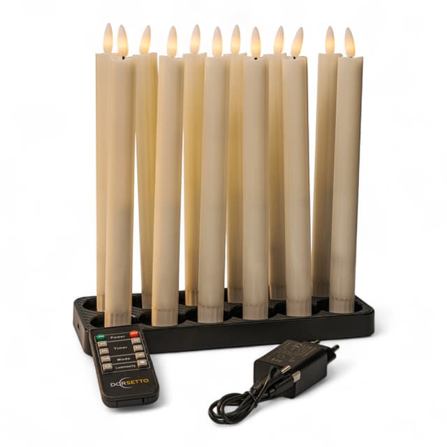 Led dinerkaarsen wit, oplaadbaar, timerfunctie, tot 400 uur brandduur, set van 12